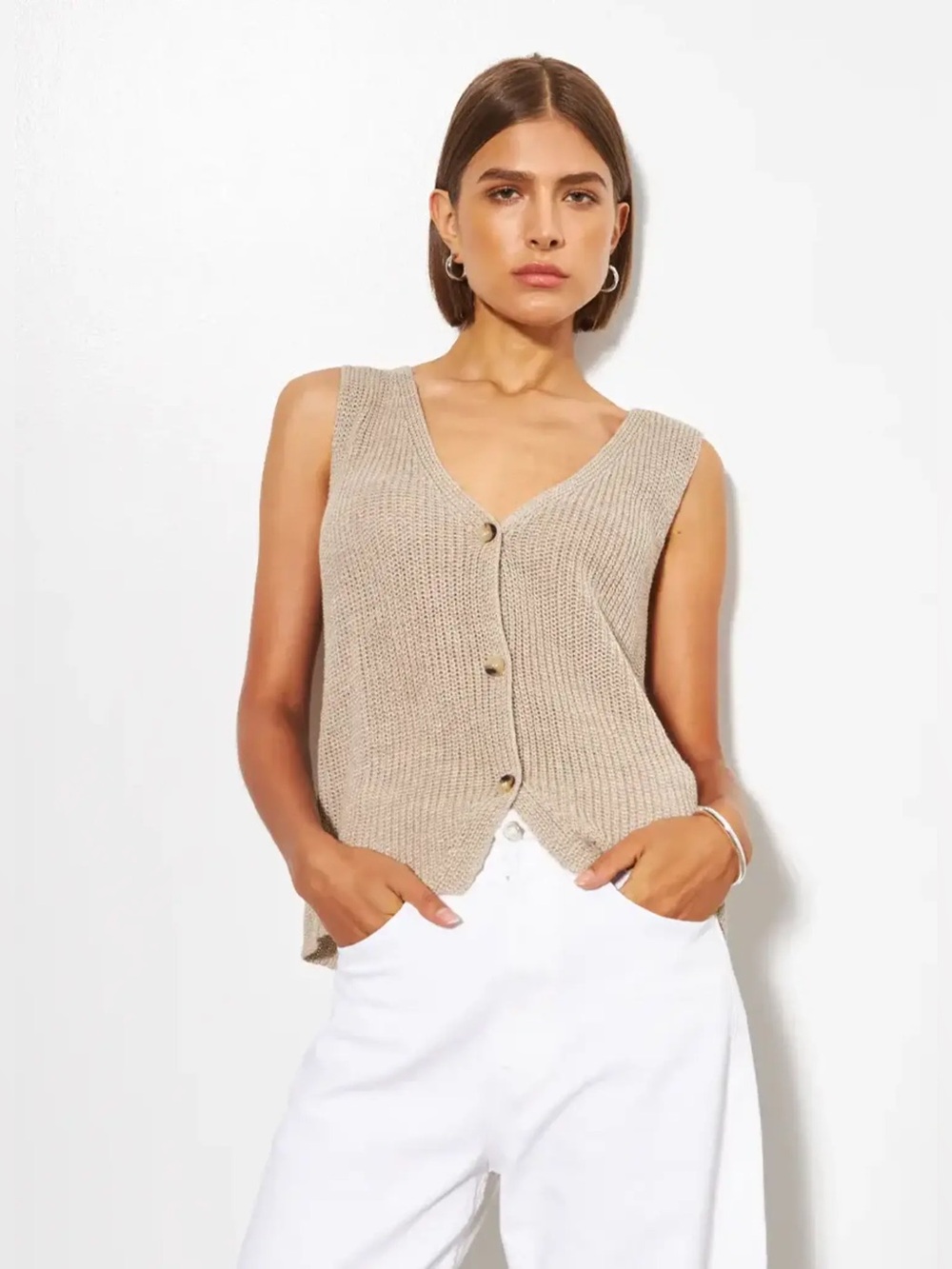 LINE The Label Mira Button Up Knit Vest Rockpool M NWT